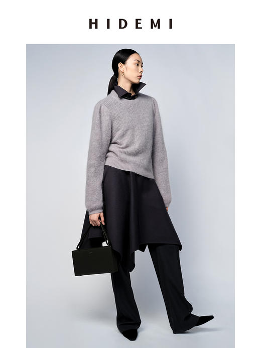 HIDEMI 南非初生马海毛泡泡袖短款毛衣 灰色/森绿 商品图5