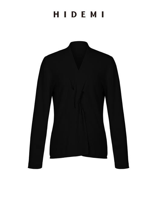 HIDEMI 美利奴超细羊毛立体交叉打结款V领修身毛衣 原白色/深摩卡/黑色 商品图9