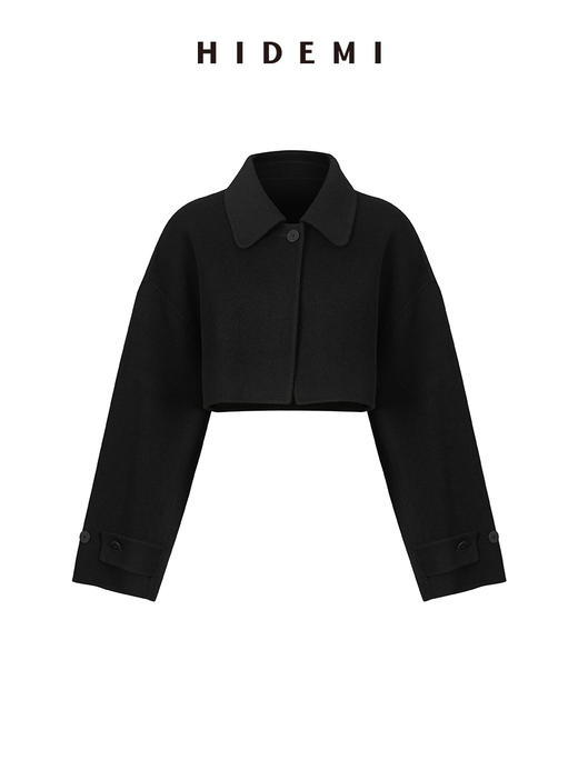 HIDEMI 黑色分体斗篷两件套美利奴羊毛双面呢长款大衣 商品图5