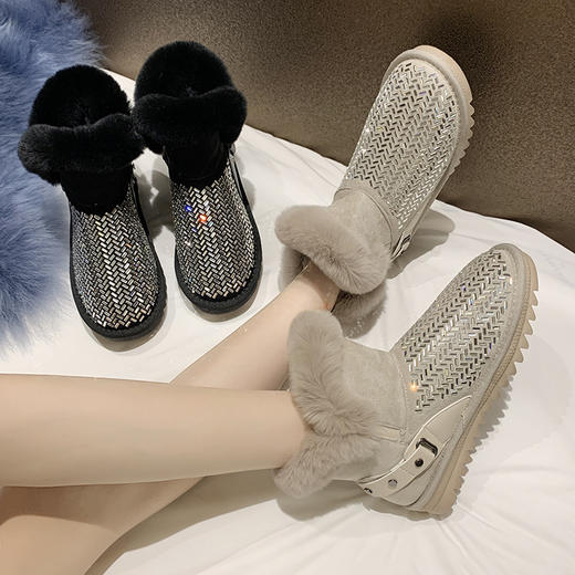雪地靴 | 2021新款兔毛靴冬季加绒女靴皮毛一体保暖短靴 商品图0