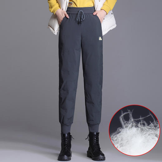 女棉裤羽绒裤冬季外穿加绒加厚新款白鸭绒宽松哈伦保暖裤 HMQW7211 商品图0