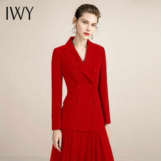 IWY/气质干练红色西装纱裙女时尚宴会主持人上镜职业装修身显瘦工作服213205C1+S2 商品图0