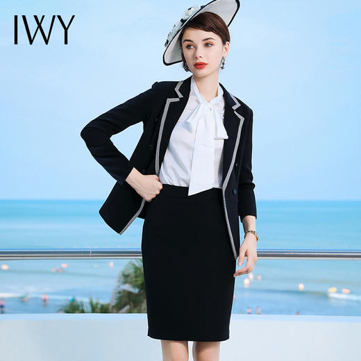 IWY/黑色千鸟格长袖时尚同情西服套装套裙CS476 商品图1
