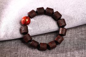 DQ0069°小叶紫檀螺纹桶珠+大漆手串