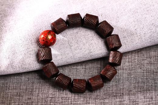 DQ0069°小叶紫檀螺纹桶珠+大漆手串 商品图0