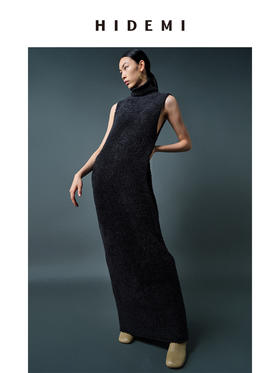 HIDEMI 美利奴圈圈羊毛堆领背心裙