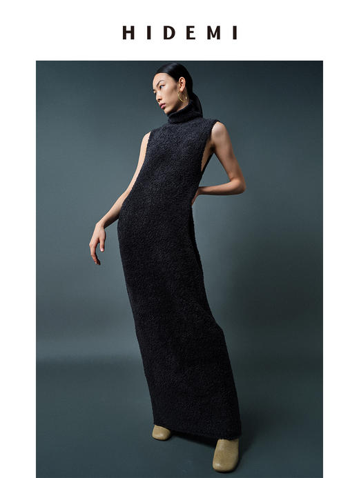 HIDEMI 美利奴圈圈羊毛堆领背心裙 商品图0