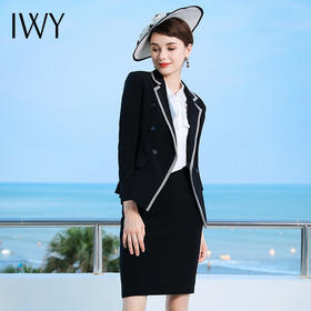 IWY/黑色千鸟格长袖时尚同情西服套装套裙CS476