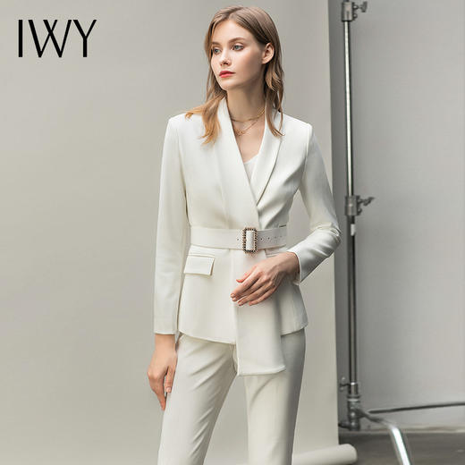 IWY/时尚主持人西服套装女讲师工作服名媛白色职业装播音艺考ol正装C10348+P10343白色	C10348+P10343白色 商品图1