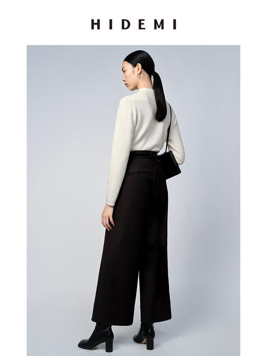 HIDEMI 美利奴超细羊毛立体交叉打结款V领修身毛衣 原白色/深摩卡/黑色 商品图7