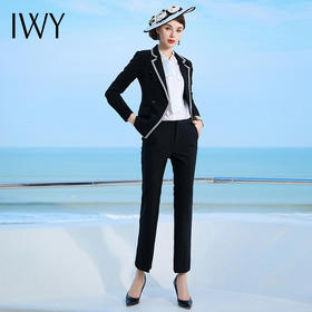 IWY/黑色千鸟格长袖时尚同情西服套装套裤NC476+P433