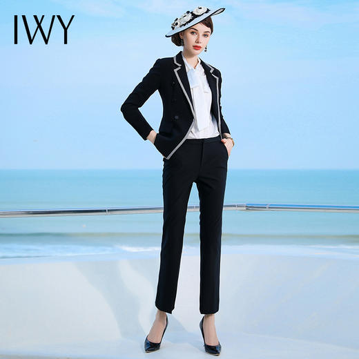 IWY/黑色千鸟格长袖时尚同情西服套装套裤NC476+P433 商品图0
