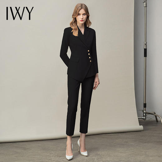 IWY/高端西服职业装时尚英伦风女秋冬总裁西装套装黑色商务正装工作服CP10407黑色 商品图2