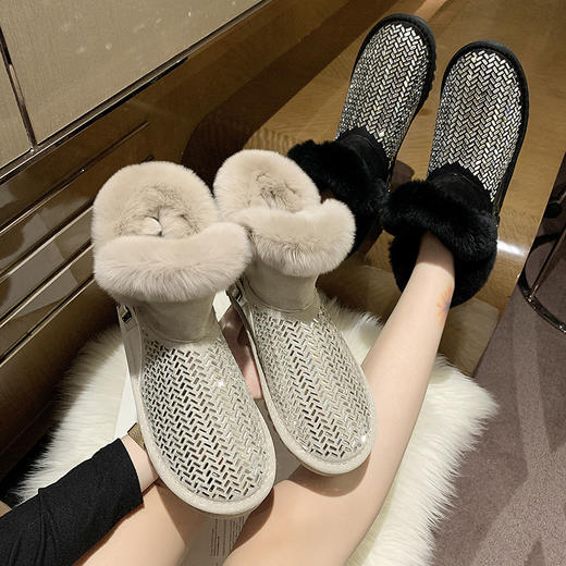 雪地靴 | 2021新款兔毛靴冬季加绒女靴皮毛一体保暖短靴 商品图1