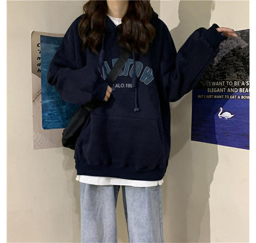 oversize加绒卫衣女ins秋冬季新款韩版宽松学生连帽套头外套女潮 商品图2