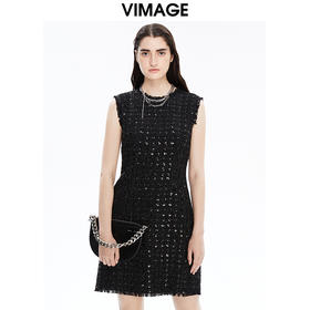 VIMAGE纬漫纪冬季新款优雅气质收腰钉珠礼服裙长裙连衣裙5V1607237