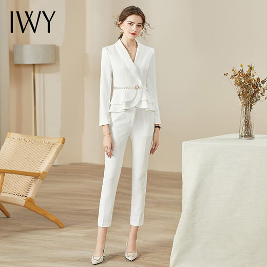 IWY白色职业西装套装秋季长袖时尚气质上班面试办公名媛高端正装cp936 商品图2
