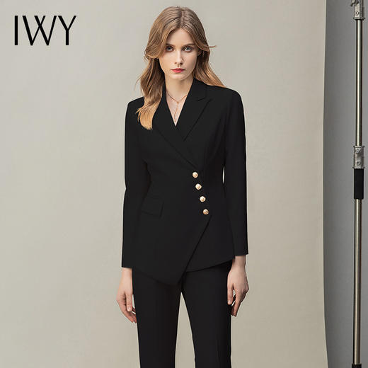 IWY/高端西服职业装时尚英伦风女秋冬总裁西装套装黑色商务正装工作服CP10407黑色 商品图1