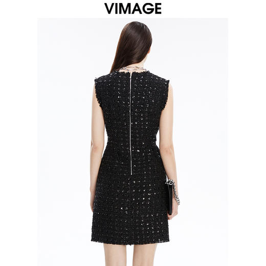 VIMAGE纬漫纪冬季新款优雅气质收腰钉珠礼服裙长裙连衣裙5V1607237 商品图5