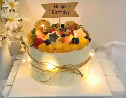 唯美带灯满满维C生日蛋糕(可备注祝福语)新鲜芒果加布丁夹心蛋糕 商品图0