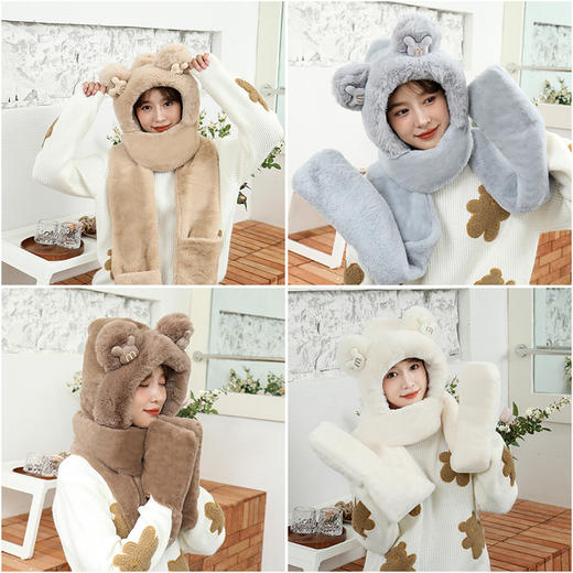 米奇帽子围巾一体户外骑行可爱羊羔绒三件套毛绒围巾保暖帽子女冬 商品图1
