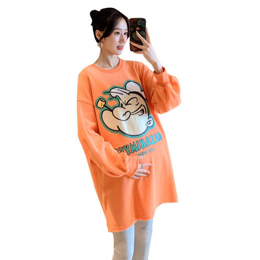 【修饰孕妈身材 拉长腿线】孕妇连衣裙秋装套装时尚款外出宽松上衣孕期中长款t恤潮妈产前产后裙子两件套 商品图4