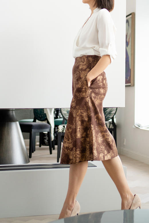 CG｜Painting Leather A-line Skirt [金纹真皮A字裙] 商品图3