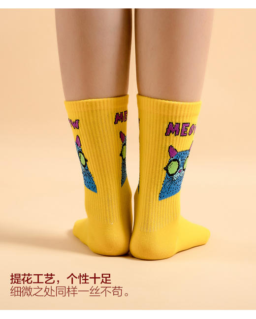 【任选6双99.5】女士精梳棉手工缝头提花时尚街头加密编织学院风运动潮流长邦女袜 商品图3