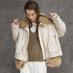 famecoco范可儿短款羽绒服拼接毛领冬季加厚外套女F218AJ004