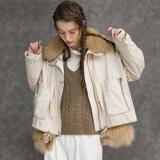 famecoco范可儿短款羽绒服拼接毛领冬季加厚外套女F218AJ004 商品图0