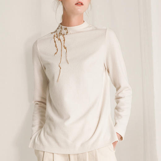 Famecoco范可儿手工刺绣针织衫女秋冬别致长袖上衣F218DC001 商品图1