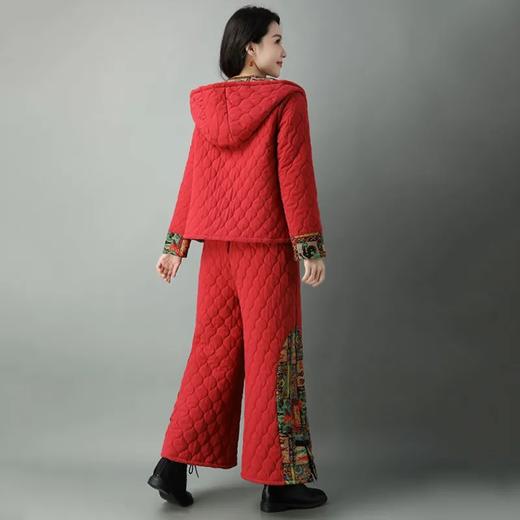 民族风棉麻加厚套装女冬装新款盘扣复古连帽外套中老年棉服 商品图4