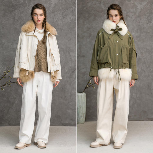 famecoco范可儿短款羽绒服拼接毛领冬季加厚外套女F218AJ004 商品图4