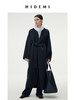 HIDEMI 深灰雾蓝简约设计感两件套腰带浴袍式澳毛长款大衣 商品缩略图0