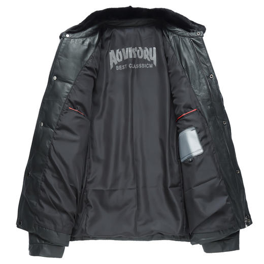 【真皮羽绒】大依优型大码皮衣潮款加肥加大绵羊皮白鸭绒真皮外套休闲简约大号皮夹克真皮皮草 商品图5