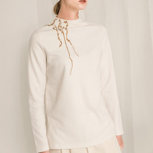 Famecoco范可儿手工刺绣针织衫女秋冬别致长袖上衣F218DC001 商品图0