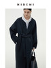 HIDEMI 深灰雾蓝简约设计感两件套腰带浴袍式澳毛长款大衣 商品缩略图8