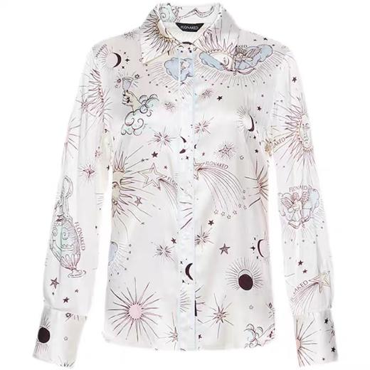 香槟色星云手绘印花仿真丝缎衬衣 商品图4