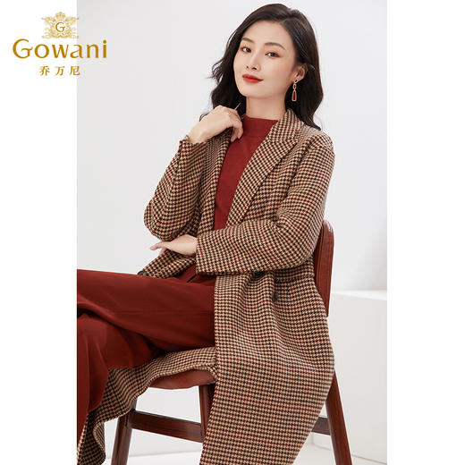 【100%绵羊毛】乔万尼秋冬新品绵羊毛大衣人字纹气质高级复古感EI4A588 商品图1