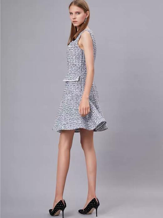 蓝白花点混纺修身无袖连衣裙 商品图2