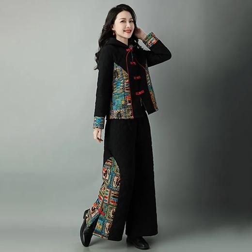 民族风棉麻加厚套装女冬装新款盘扣复古连帽外套中老年棉服 商品图2