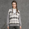 Famecoco范可儿毛衣女菱形方块冬季宽松灰色针织衫F218DD002 商品缩略图0