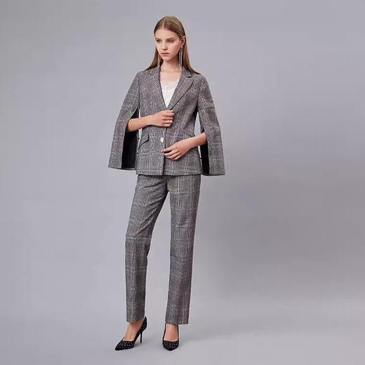 深咖色格纹羊毛开衩袖西装外套 商品图1