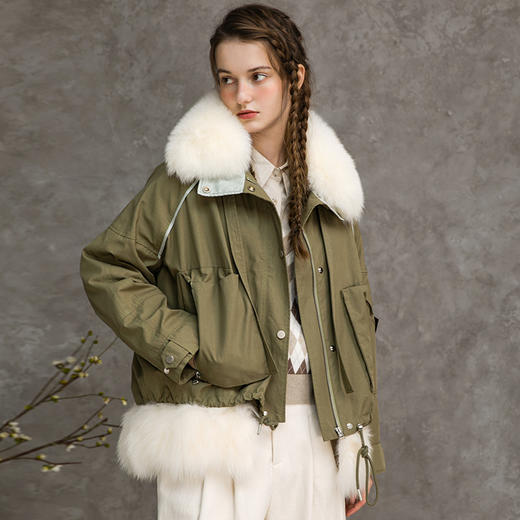 famecoco范可儿短款羽绒服拼接毛领冬季加厚外套女F218AJ004 商品图3