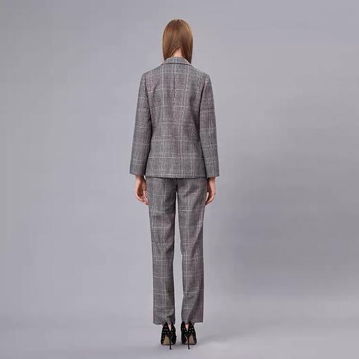 深咖色格纹羊毛开衩袖西装外套 商品图2