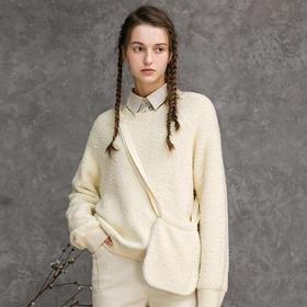 famecoco范可儿宽松毛绒卫衣冬季慵懒圆领棉上衣F218DB004