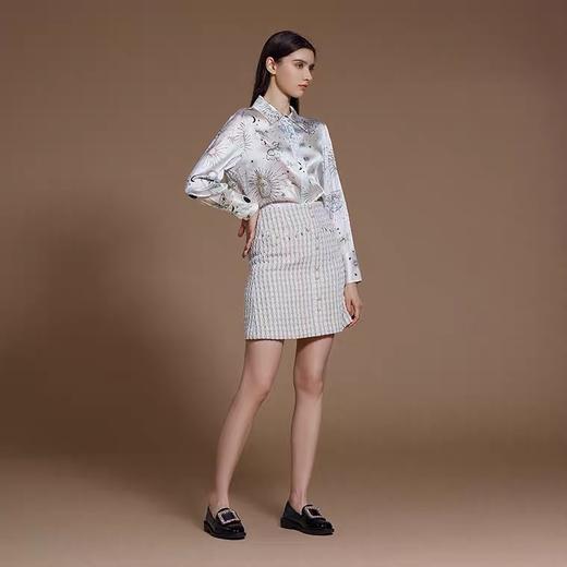 香槟色星云手绘印花仿真丝缎衬衣 商品图1