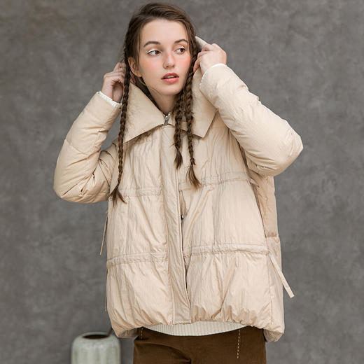 Famecoco范可儿短款连帽羽绒服冬季黑色棉服防寒F218AJ012 商品图0