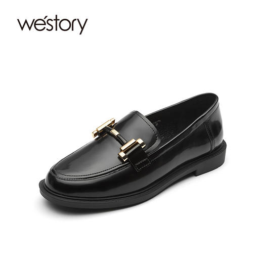 westory乐福鞋女2021新款春季英伦风真皮一脚蹬潮单鞋S21AM52331 商品图2