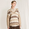 Famecoco范可儿毛衣女菱形方块冬季宽松灰色针织衫F218DD002 商品缩略图2